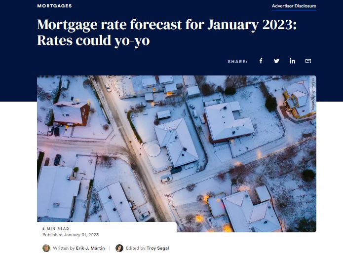 Bankrate Publishes Suzanne Hollander's Real Estate Predictions in Mortgage rate forecast for January 2023: Rates could yo-yo