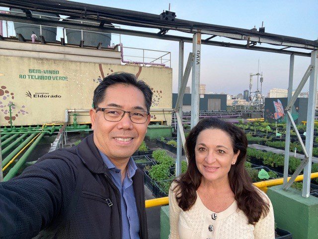 At Eldorado Shopping Mall in urban Sao Paulo, Brazil Suzanne Hollander climbed to the roof with general manager Sergio Eiji Nagai, who now is regional superintendent for Ancar Ivanhoe Shopping Centers, to discover a sprawling organic garden maintained by mall employees who used food court waste for compost. 