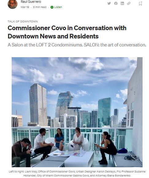 City of Miami Commissioner Sabina Covo meets with Professor Real Estate Suzanne Hollander who served as Director of Real Estate and Asset Management for the City of Miami