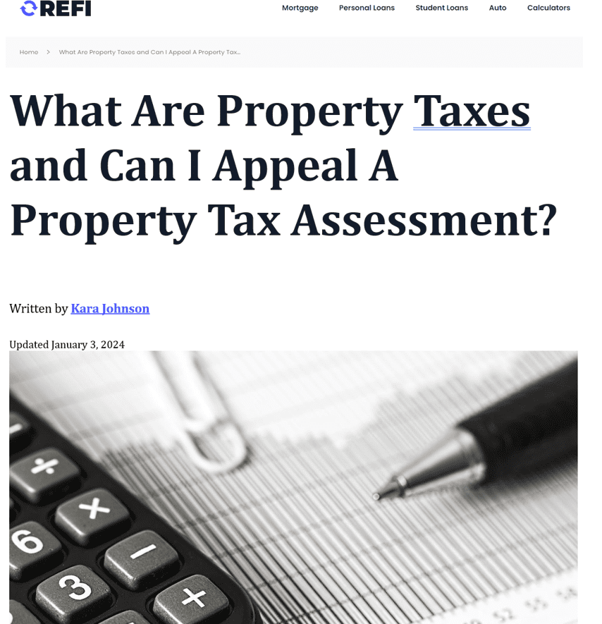 A picture of an article about property taxes.